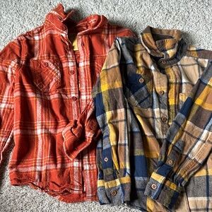 Plaid Button-Up Shirts in Orange and Blue